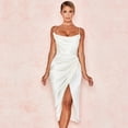 thumbnail image 4 of Laklulu Vestido de fiesta de satén sin mangas con tiras y abertura para mujer, vestido de fiesta para invitados de boda, vestidos formales de cóctel, blanco, L, 4 of 5