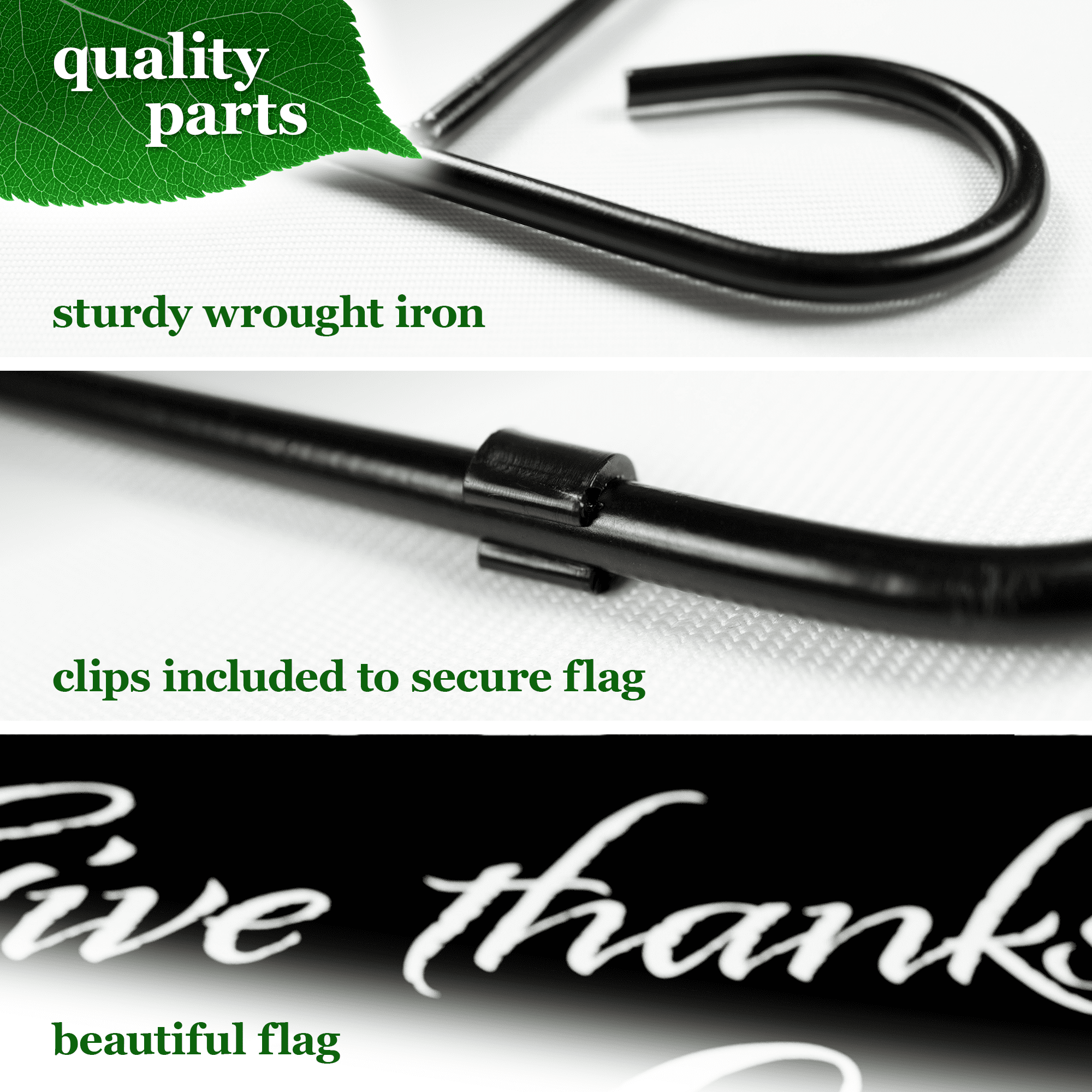 G128 Combo Pack: Garden Flag Stand Black 36x16IN & Garden Flag Give Thanks to the Lord Scripture Printed 12x18IN Double Sided Yard Lawn Decoration