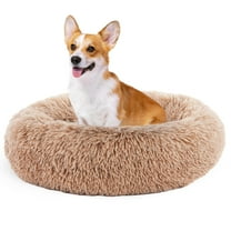 EDX 24-Inch Plush Round Dog Bed for Medium Sized Dogs - Machine Washable, Cozy Brown Haven for Your Furry Friend, Brown