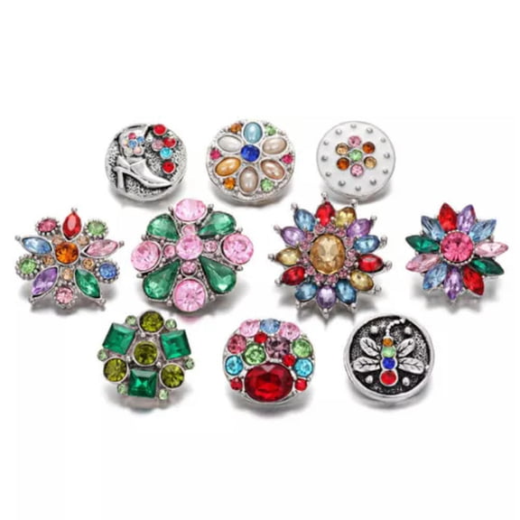 HOOUN 10pcs Mixed Crystal 18mm Snap Buttons Jewelry Fit DIY Snap Bracelets & Bangles-Color 4