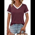 thumbnail image 1 of Camisetas de Corta con Cuello en V para Mujer, Color Vino Tinto M, 1 of 6