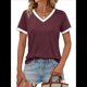 thumbnail image 1 of Camisetas de Corta con Cuello en V para Mujer, Color Vino Tinto M, 1 of 6