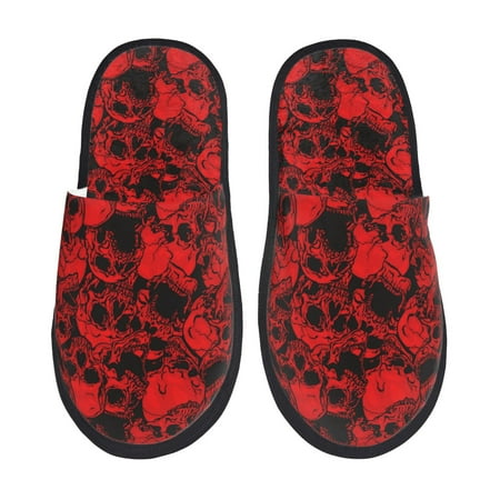 Balery Red Skulls 3 Slient Indoor Furry Fleece Comfort House Shoes Soft Non-Slip Home Shoes Cotton slippers House Slippers-- Medium