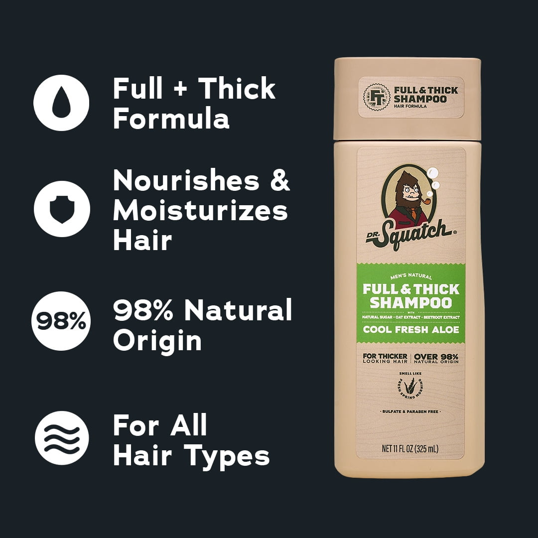 Dr. Squatch Full & Thick Mens Hydrating Shampoo, Thickening Natural Sulfate Free Shampoo for Men, Cool Fresh Aloe, 11 fl Oz