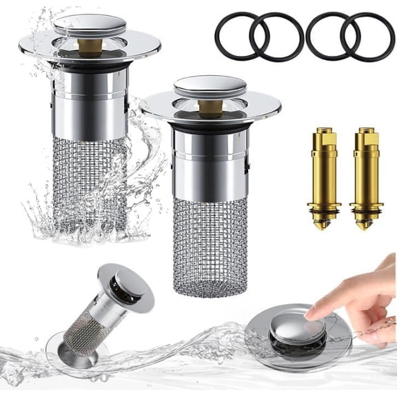 2 Pieces Sink Drain Strainer, Sink Stopper, Pop Up Drain Valve,Universal Brass Drain Stopper, Stainless Steel Bathroom Sink Drain Strainer for Bathroom Balcony and Kitchen