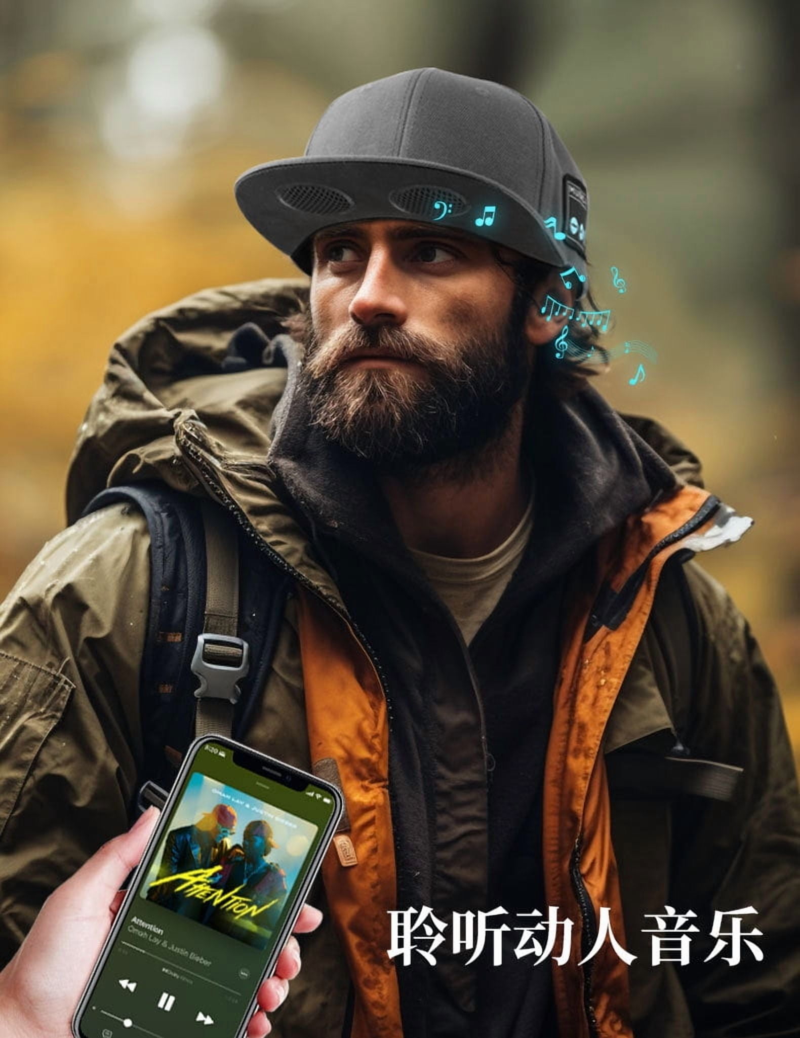 Wireless speaker hat Bluetooth 5.4 dual speaker outdoor sports music playback duckbill hat,Black,Bluetooth 5.4,YX2-B