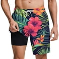 thumbnail image 3 of BVOFAR Mens Swim Trunks 9 Inch Tropical Print Swimming Shorts with Compression Liner Quick Dry Elastic Waist Board Shorts with Pockets Green S, 3 of 10