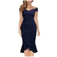 thumbnail image 2 of BSDJILFG 50% Clearance Off,Summer Dresses for Women Elegant Ruffle Dress Sleeveless Off-the-Shoulder Flared Midi V Neck Cocktail Dress Spring Party Wedding Guest Dress, 2 of 6