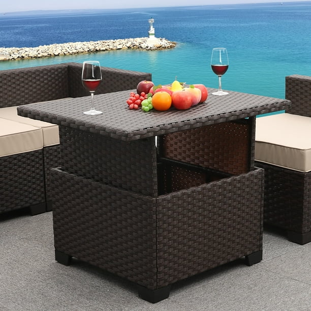 Waroom Patio Furniture Rattan Coffee Table Outdoor Wicker Lift Top