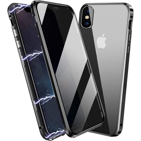 Anti Peep Magnetic iPhone X Case - (Black) Double Sided Privacy Tempered Glass Screen Protector Shockproof and Scratch Resistant Protection