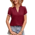 thumbnail image 3 of Summer Women's V-neck Chiffon Tops Lace Petal Sleeve Commuter Shirt, 3 of 5
