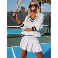 thumbnail image 3 of Jersey Aoudery para mujer, cuello en V, sobredimensionado, tejido trenzado, todo blanco, 3 of 6