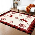 thumbnail image 3 of Christmas Reindeer Area Rug 4x6ft Snowflake Red Plaid Non-Slip Washable Square Rugs Soft Felt Indoor Floor Mat for Bedroom Kitchen Living Room Bathroom, 3 of 8
