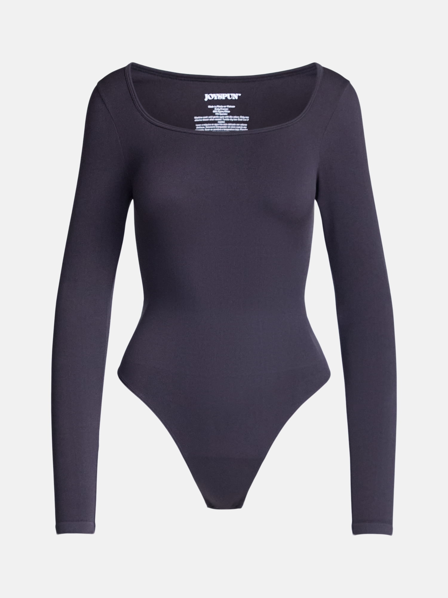Joyspun Women's Seamless Square Neck Bodysuit with Long Sleeves, Sizes S-XXXL