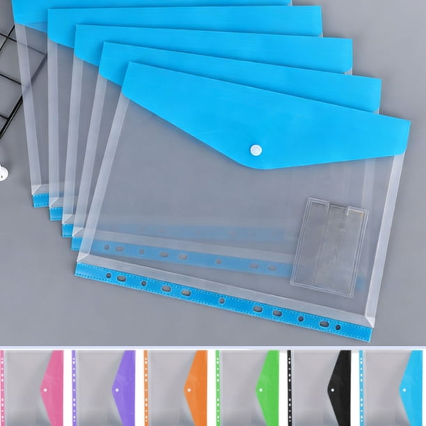 Bolsa Para Documentos Juego de 6 bolsas para documentos de hojas sueltas A4, transparentes, con 11 orificios y etiquetas de color negras. JASKFLY
