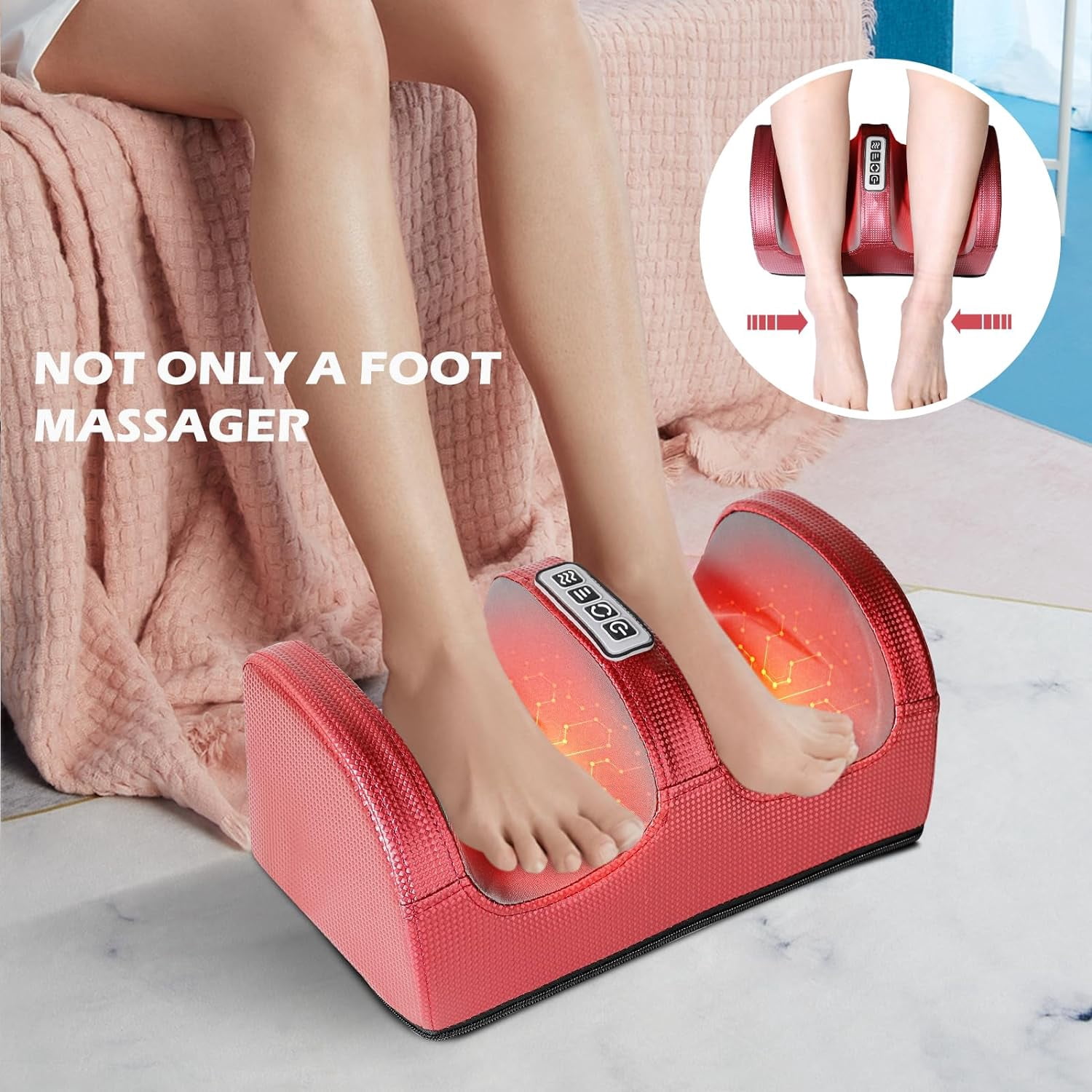 Hinzonek Foot Massager Machine Massage,Feet Massager, Chronic Nerve Pain Therapy Spa Gift Deep Kneading Rolling Massage for Leg Calf Ankle, Electric Shiatsu Foot Massager,3 Intensity Levels