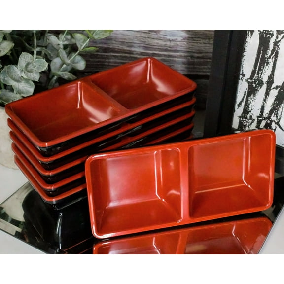Ebros Red And Black Melamine Condiments Ketchup BBQ Soy Saucer Dish With Divider