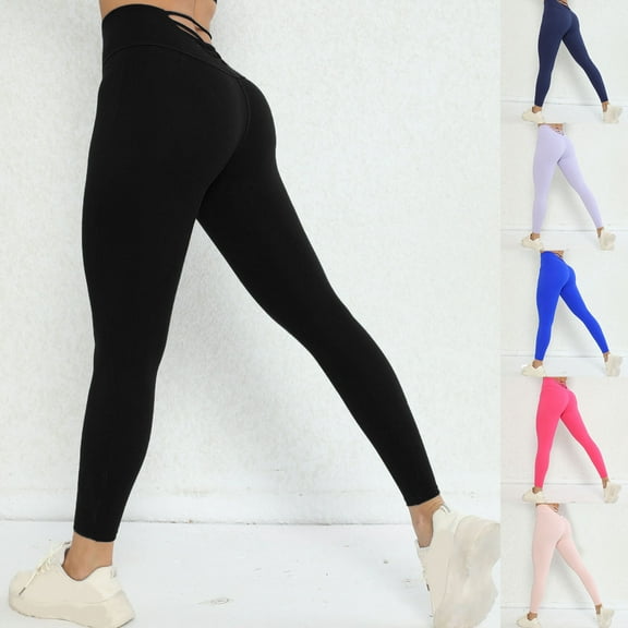 VEKDONE High Waist Leggings for Women Criss Cross V Back Hollow Out Yoga Pants Tummy Control Non See Through Athletic Workout Legging Stretchy Tights