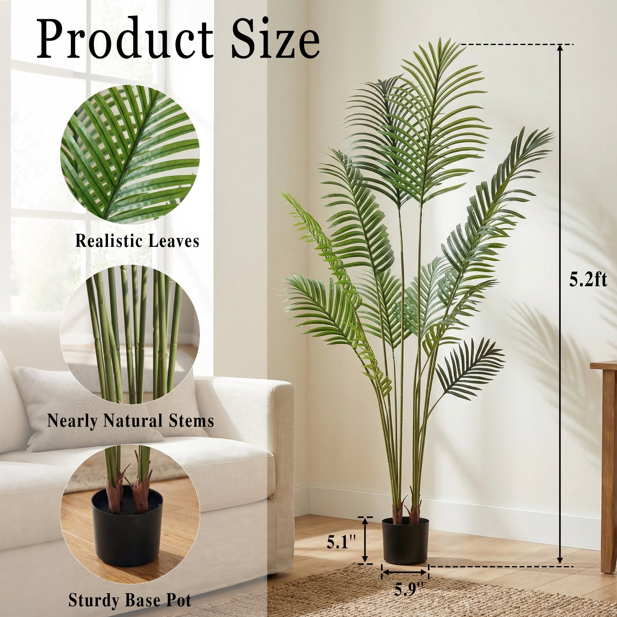 Easy4Home 5.3FT Artificial Plant Fake Tropical Palm Tree Potted Indoor Faux Floor Plant for Home Office Decor