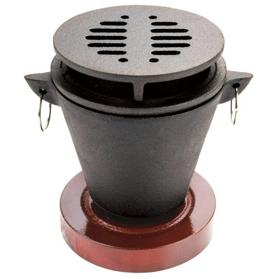 Chef Master Mini Japanese Hibachi Grill Hibachi - Wooden Base Indoor Smores Maker, Cast Iron Top