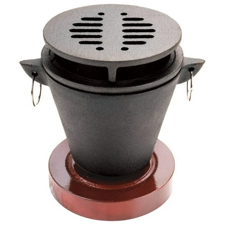

Chef Master Mini Japanese Hibachi Grill Hibachi - Wooden Base Indoor Smores Maker Cast Iron Top