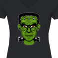 thumbnail image 4 of Inktastic Halloween Frankenstein Head Women's V-Neck T-Shirt, 4 of 5