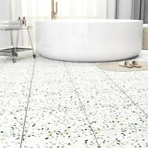 40-Pack 40 Sq.Ft Peel and Stick Floor Tiles Vinyl Matte Pattern Flooring, 12” x 12” Self Adhesive Vinyl Flooring DIY for Kitchen, Bathroom, Laundry, White Terrazzo Marble