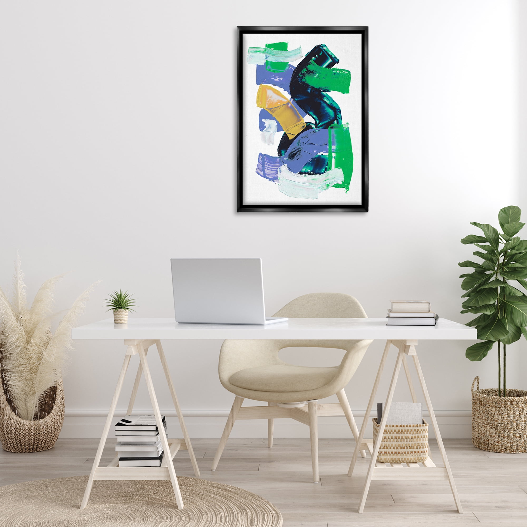 Stupell Industries Expressive Bold Brush Strokes Abstract Painting Black Floater Framed Canvas Art Print Wall Art, 21 x 31