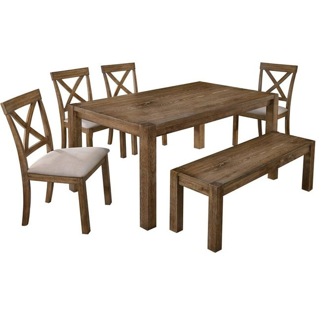 Best Master Furniture Janet 6 Piece Transitional Wood Dining Set in Driftwood