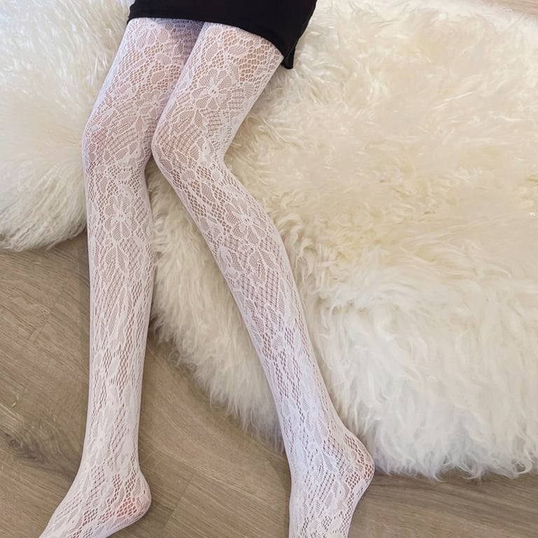YEUHTLL Lolita Style Sexy Erotic Lingerie Stockings Women Tight-High  Pantyhose High Waist Lace Hollow Rose Flower Fishnet Tights 