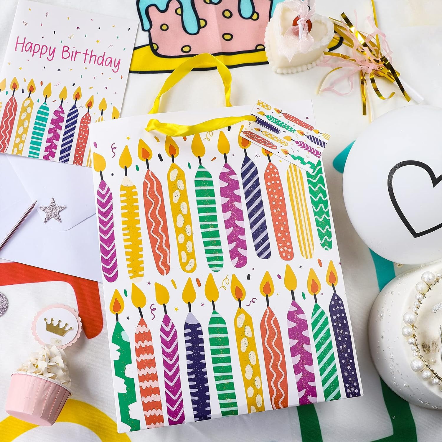 Loveinside Birthday Gift Bag Design with Tissue Paper and Greeting Card for Bitthday, Party and More - 10" x 5" x 13", 1 Pcs - Colorful Happy Birthday