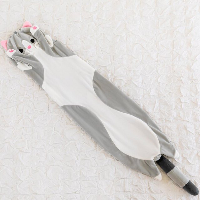 Cat pillow plush toy sleeping doll Lazy person leather shell cylindrical pillow surprise birthday gift for girls and childrenGrey leather shell110 Deng Xun unisex