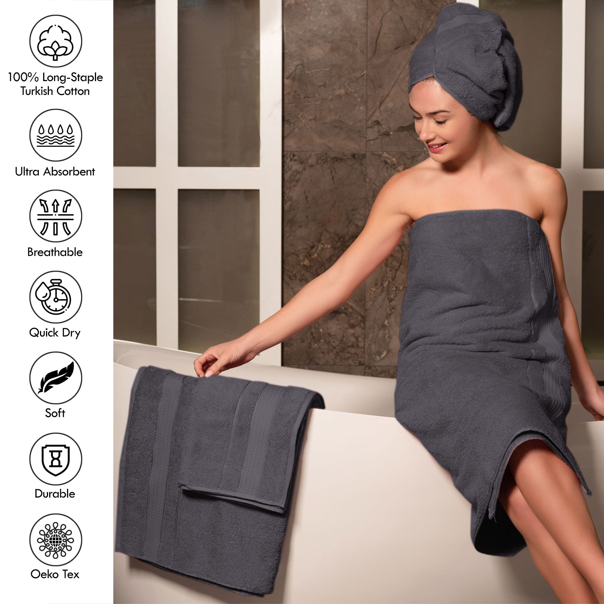 Dark Gray 2 Pc Bath Sheet, Quick Dry, Extra Absorbent, Melissa Linen Excellence Towel Collection
