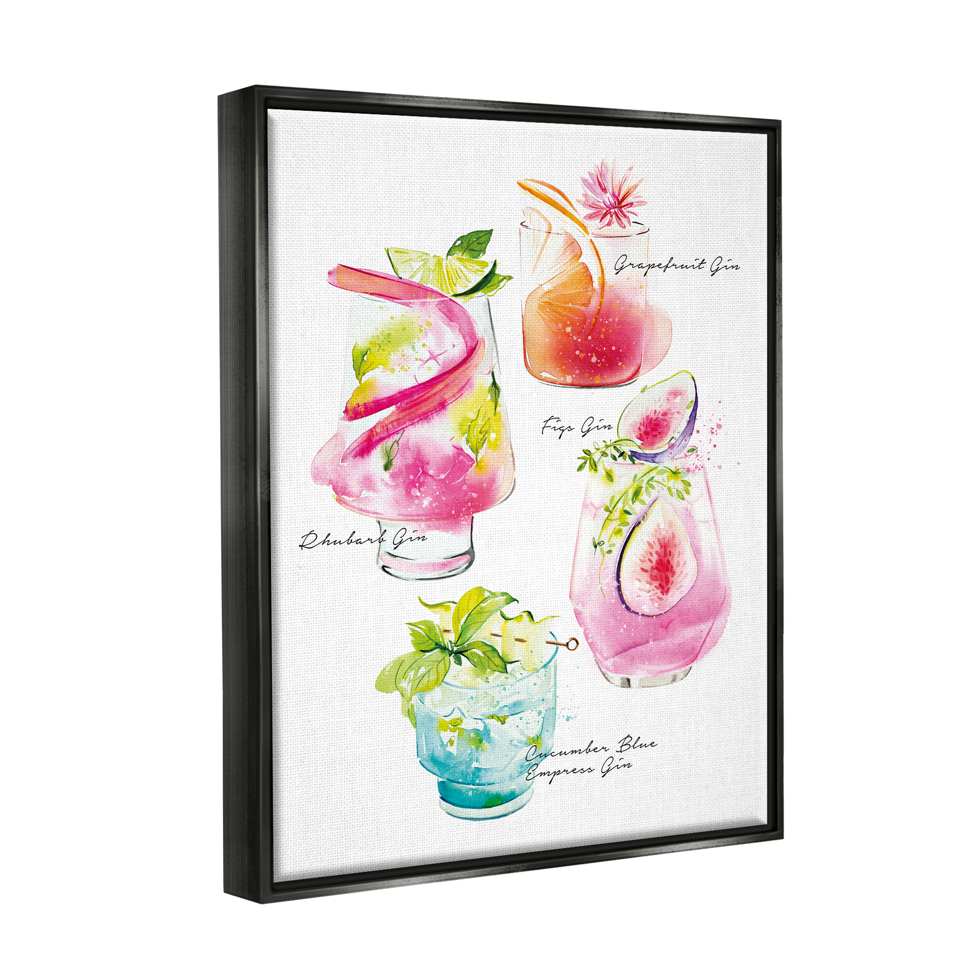 Stupell Industries Gin Cocktail Menu Food & Beverage Painting Black Floater Framed Art Print Wall Art, 17 x 21