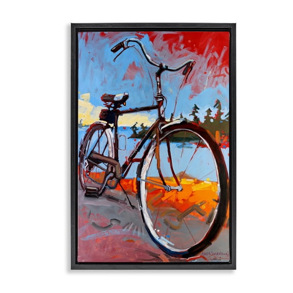 Tonight Bicycle Journey Black Framed Floater Canvas Wall Art, design by Adam Swanson