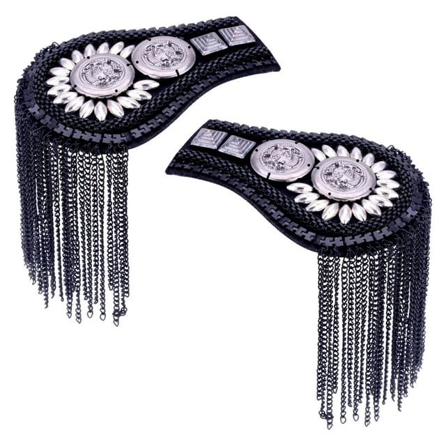 2Pcs Epaulets Tassel Chain Alloy Shoulder Pad Jewelry Shoulder Epaulette Black