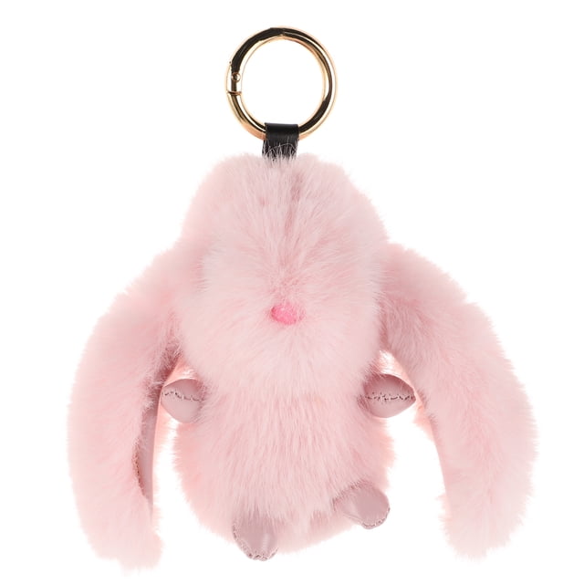 Lindo llavero de conejito de peluche kawaii, llavero de conejito rosa esponjoso, llavero estético para coche, accesorio para mujer