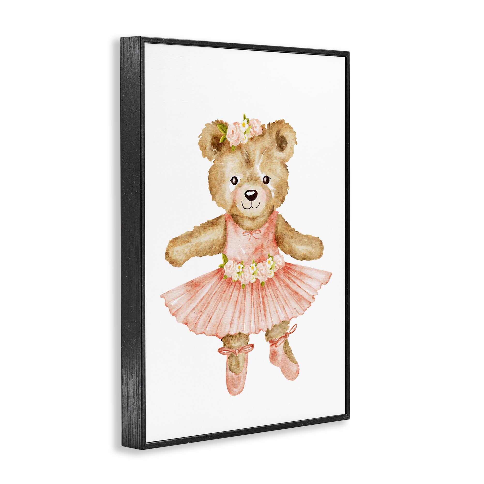 Floral Ballerina Teddy Bear Black Framed Giclee Art, design by Amy Hall
