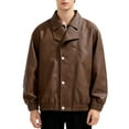 thumbnail image 2 of RYDCOT Leather Jacket Men Black Faux Leather Jackets Mens Moto Biker Button Zipper Coat Outwear Windproof Brown, 2 of 5