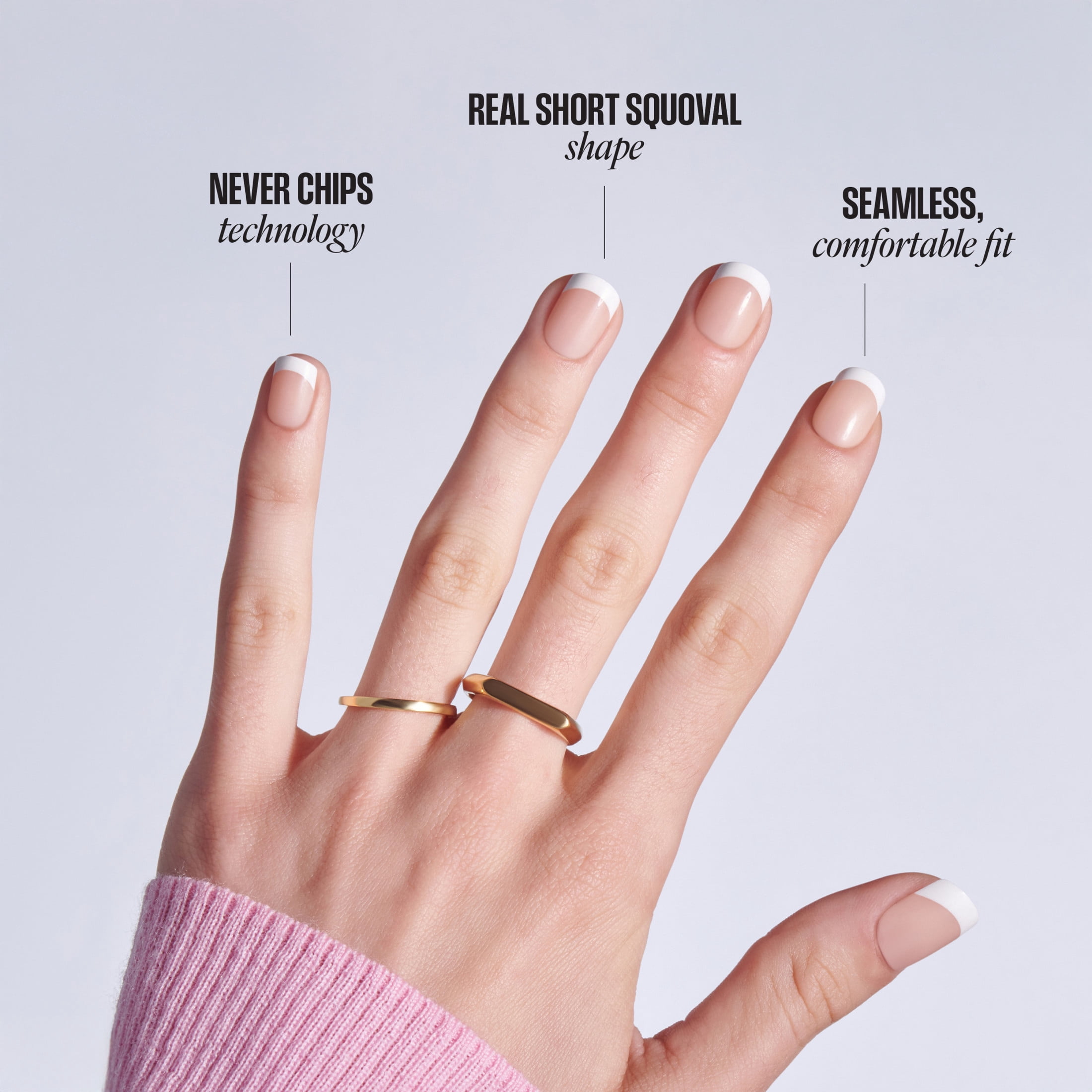 Broadway by Kiss French Tip Press On Nails, ‘Endless’, White, Short Squoval, 28 Count