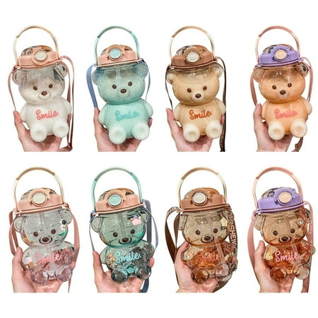 

Large Water Bottles with Straw|Bear Shaped Drinks Jug with Adjustable Strap and Handle|Portable Cartoon Kids Water Bottle for Camping Shopping Hiking Traveling