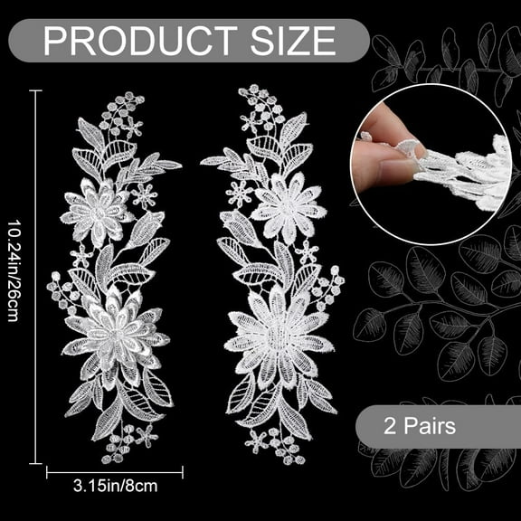 4pairs 4pcs Embroidery Lace Patches Neckline Applique Collar Trims Patch Iron on Patch White Flowers Polyester Water Soluble Lace for Wedding Dress Gown Costumes Sewing Clothing Accessories