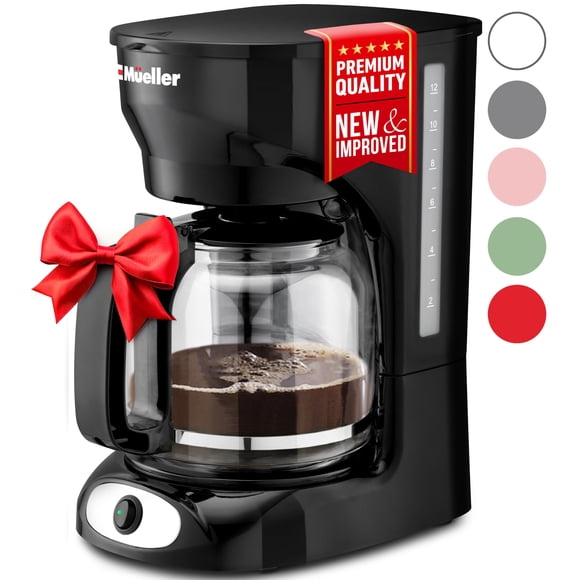 MÜELLERHOME Cafetera Rosa 12 Tazas - Jarra de Borosilicato, Apagado Automático, Accesorios de Cocina Rosa, Filtro Reutilizable, Antigoteo, Electrodomésticos de Cocina Rosa, Función Mantener Caliente,