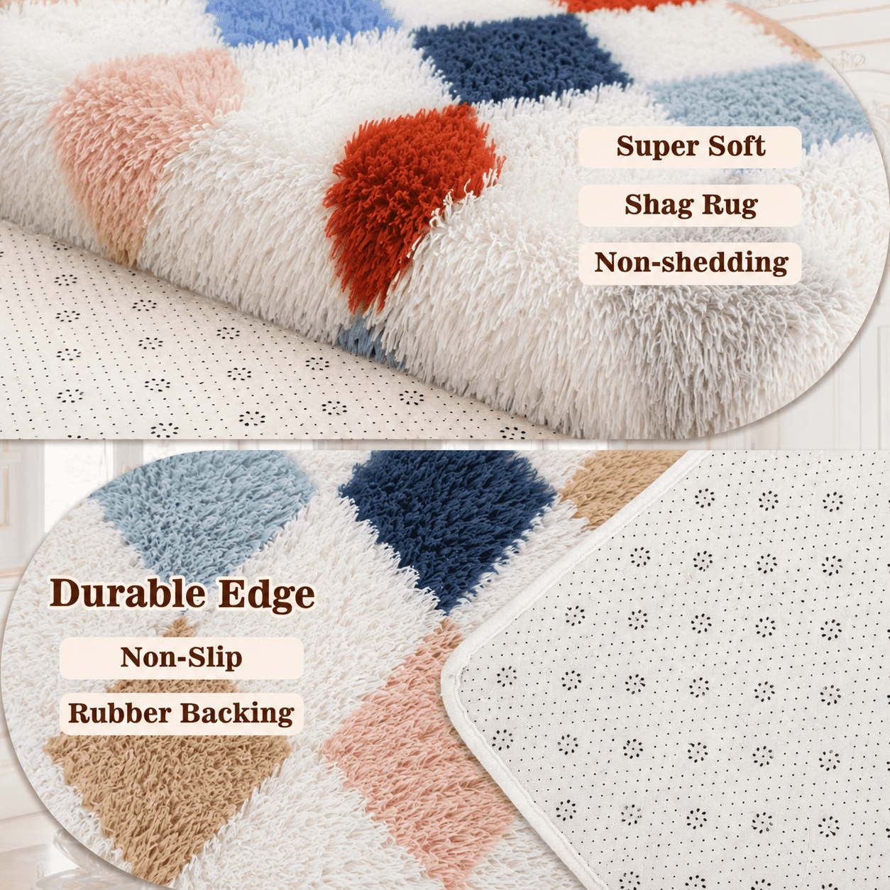 ZRSDIXK 8x10 Area Rugs for Living Room, Soft Fluffy Bedroom Rugs, Checkered Carpet, Multicolor