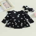 thumbnail image 4 of Baby Girls Autumn Romper Dress Floral Print Ruffles Long Sleeve Button Jumpsuits Headband, 4 of 9