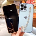 thumbnail image 4 of Compatible with Phone 14 Pro Max Cute Case Heart,Anti-Drop Protective Case for Women with Metal Chain Strap Girly Case Design for 14 Pro Max - 6.7 inch (LightBlue), 4 of 14