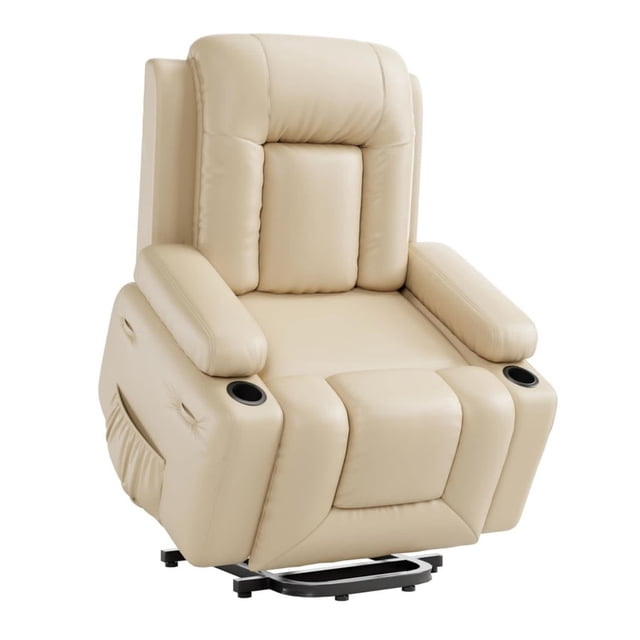 Eastvita 22-Inch Beige Leather - Upholstered Powered Reclining Recliner with Lift Assistance