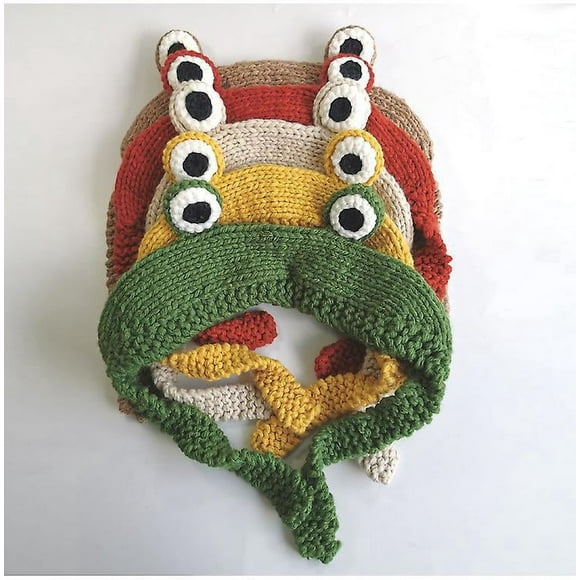 Dww-5pcs(orange Rouge + Marron Clair + Jaune + Vert + Beige Bonnet Tricot En Forme De Grenouille - Bandeau En Tricot - Chaud - Pour L'hiver - Avec Cac