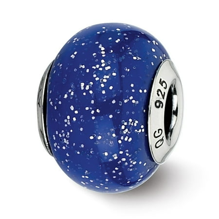 - Sterling Silver Reflections Dark Blue w/Silver Glitter Italian Murano Bead