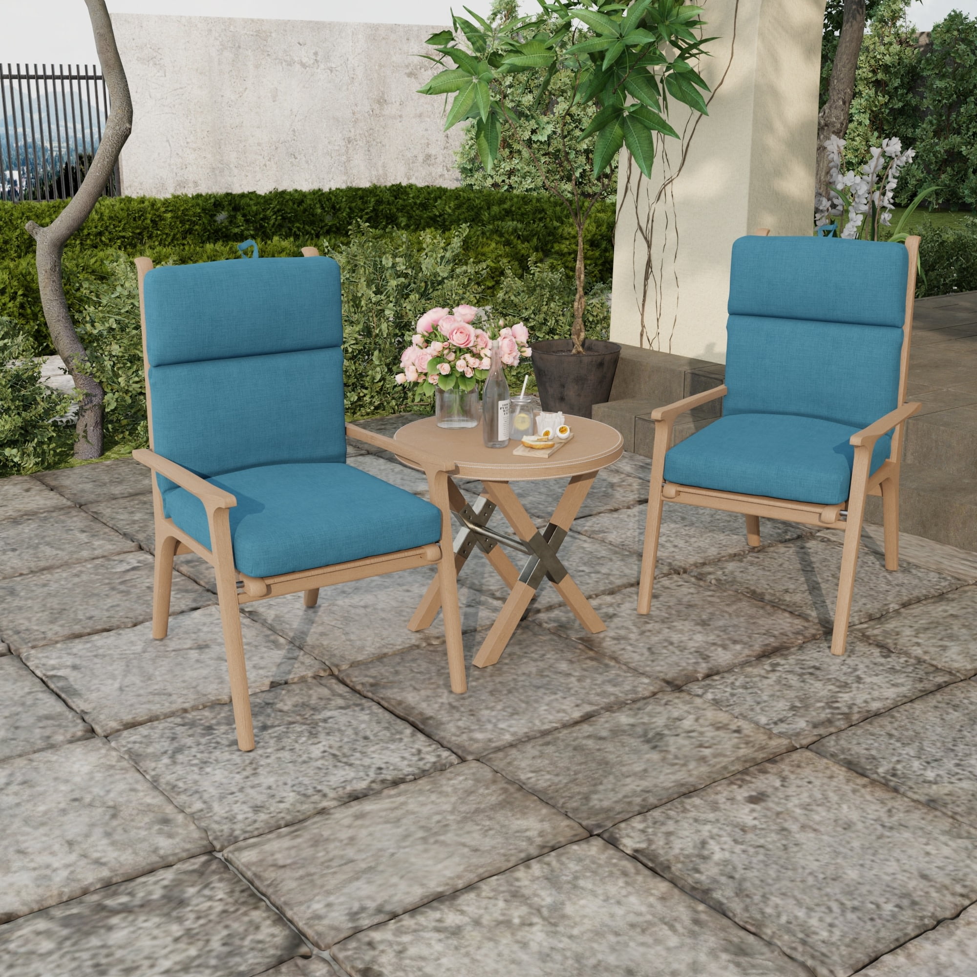 Jordan Manufacturing 44" x 22" Celosia Legion Blue Crosshatch Rectangular Outdoor Chair Cushion with Ties and Hanger Loop